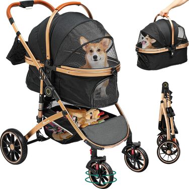 YITAHOME 3-in-1 Dog Stroller & Cat Carrier - Folding Pet Buggy for Dogs up to 20kg - Black