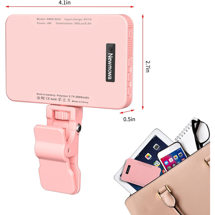 LED-відеолампа Newmowa NMW-80AI для селфі, TikTok, макіяжу та відеоконференцій (рожева)