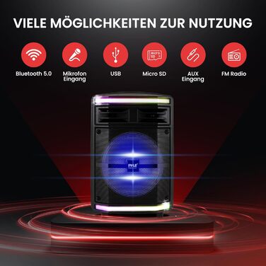 Pyle Partybox 600W: Портативна Bluetooth колонка з LED підсвіткою, мікрофоном для караоке, USB/SD/MP3, для вечірок та заходів
