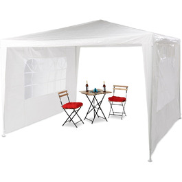Relaxdays Gazebo 3x3 m, 2 Side Panels, Metal Frame, PE Fabric, Windows, Festival Party Tent, Enclosed, (White)