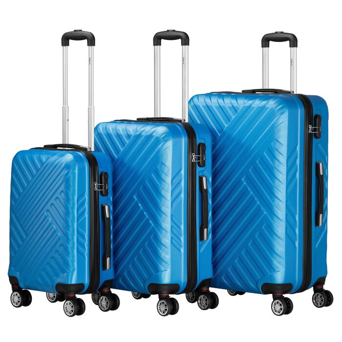 Набір валіз Zelsius 3 шт., блакитний | ABS, з кодовим замком, роздільниками всередині, для ручної поклажі, великий, комплект багажу