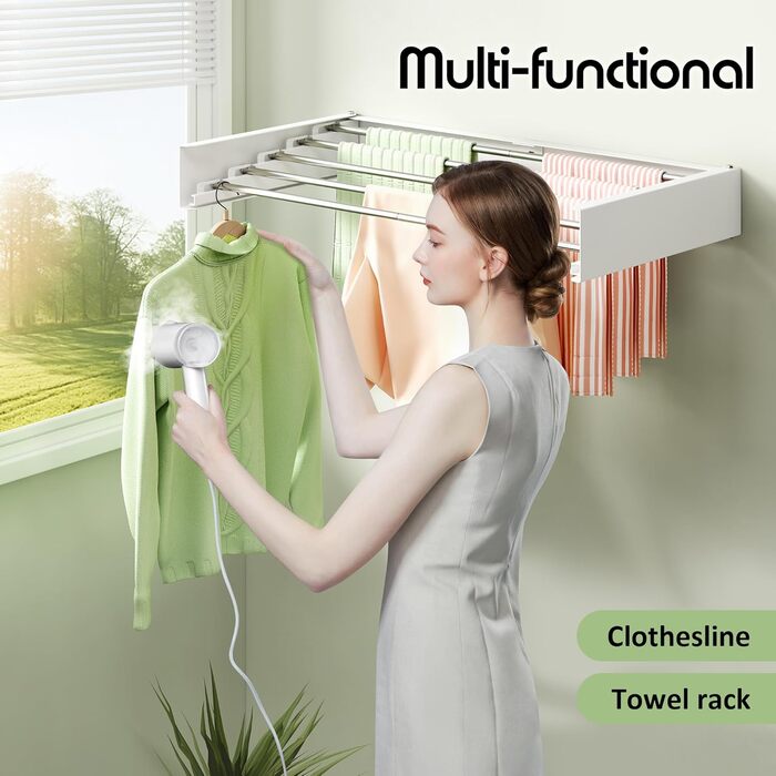 Настінна сушилка для білизни розкладна та складна, з алюмінію, 100 кг, з білими гачками
