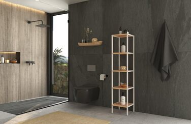 dibea Bathroom Shelf with 5 Shelves, Living Room Shelf, Standing Shelf, Bamboo Shelf, Bathroom Shelf, Book Shelf, Corner Shelf, Kitchen Shelf, 33x33x146 cm, natural/white