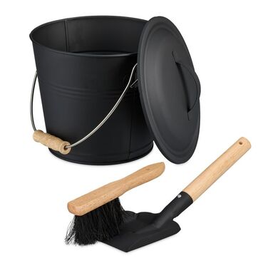 Relaxdays Ash Bucket with Lid & Broom Set 4.5 L