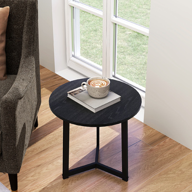 HOMCOM 2-Piece End Table Set, Round Side Table, Coffee Table with Steel Frame, Sofa Table with Modern Design, for Living Room, Holds up to 35 kg, Black | Aosom