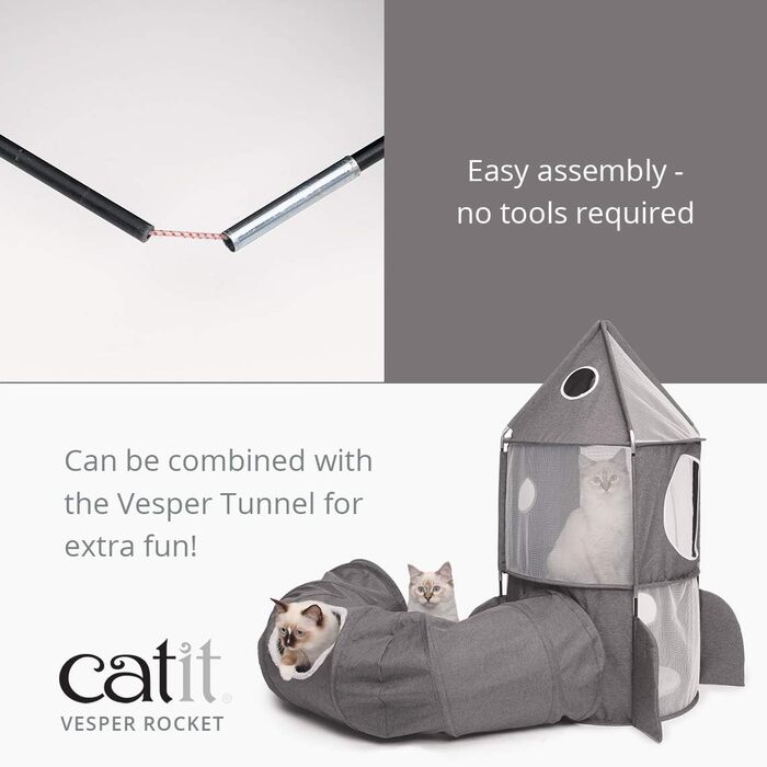 Catit 42001 Vesper Tower, rocket-shaped, with sleeping cushion, for cats, (gray)