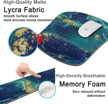 Підставка для зап'ястя клавіатури, Memory Foam, ергономічний килимок для миші з підставкою для зап'ястя, комплект з неслизькою гумовою основою, офіс, легке набирання тексту та зняття болю – Рожево-золотий мармур (Блакитно-золотий мармур)