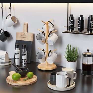 BAMBANG Bamboo Coffee Mug Tree, Swivel Coffee Mug Holder for Countertop, Coffee Mug Shelf with 8 Hooks, Coffee Mug Organizer, Mug Stand Hanger for Coffee Bar, (Natural)