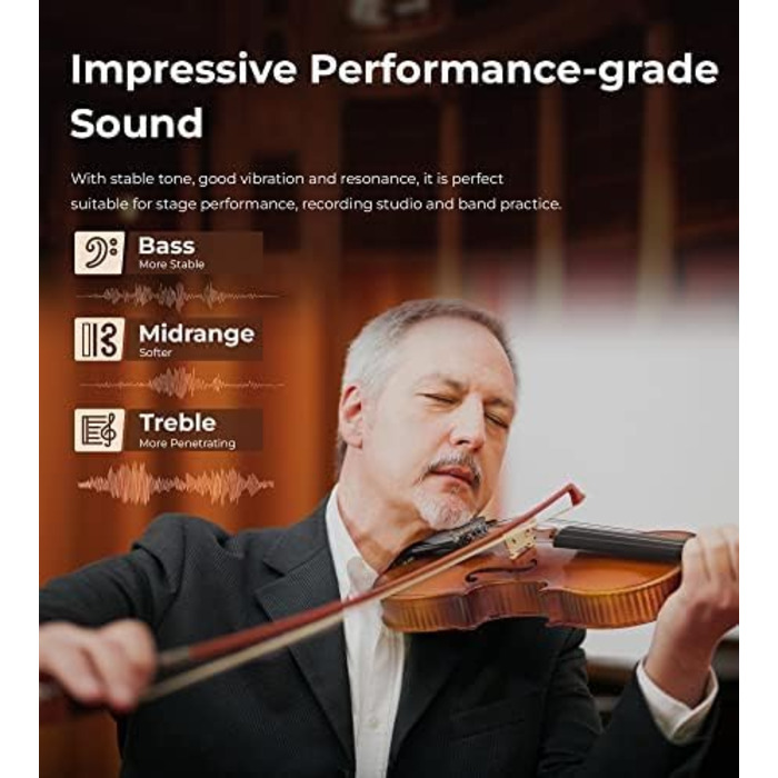 Скрипка 4/4 повного розміру, повний комплект для професійних, початківців, дорослих, підлітків та студентів, з дерев'яним корпусом та ебонітовими аксесуарами, у жорсткому кейсі