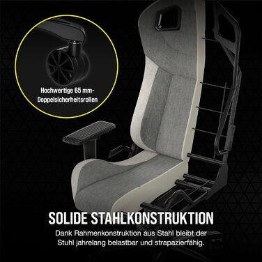 Ігрове крісло Corsair T3 RUSH 2023, тканинне, знімна подушка, підтримка попереку, сіро-біле, натхнення автоспортом, м'який матеріал, для геймерів
