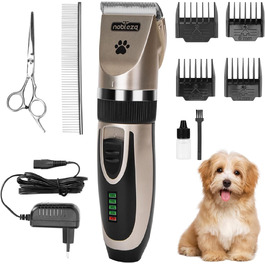 Професійна машинка для стрижки собак Nobleza Leise - набір для грумінгу, акумуляторна, 2 швидкості, для густого, довгого та кучерявого хутра, подарунковий набір (щітка, ножиці)