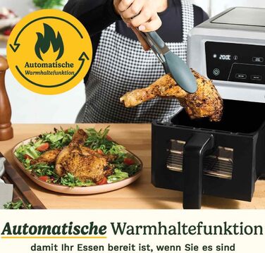 Фритюрниця Cuisinart XXL 10.4L з двома зонами нагріву | Без PFAS та хімікатів | Для смаження, грилю, випікання, дегідратації та підтримання тепла | 2 камери (2 x 5.2L) | 8+ порцій | Деталі придатні для миття в посудомийній машині (2 камери / 10.4L, нержав