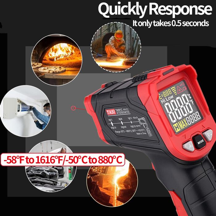 Інфрачервоний термометр лазерний цифровий -37°F~1022°F (–50°C～880°C) - Ідеально для приготування їжі, барбекю та холодильників