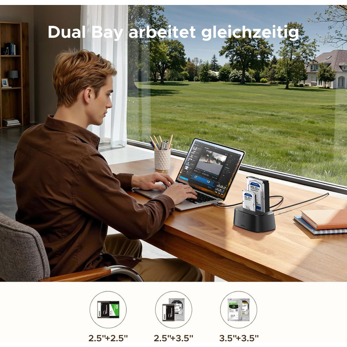 Док-станція для жорстких дисків UGREEN Dual Bay USB 3.0 5Gbps з функцією офлайн-клонування