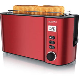 Тостер Arendo з нержавіючої сталі, 4 слоти, подвійні стінки, підставка для булочок, 6 ступенів підсмажування, центрування хліба, автовимкнення, дисплей з таймером