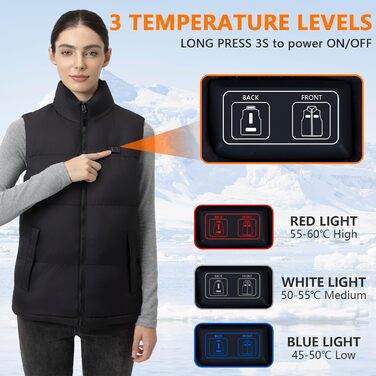 Обогрівальний жилет для чоловіків з Powerbank 7.4V 18400mAh, зимовий жилет з м'якої бавовни, 3 режими нагріву для катання на лижах, мотоциклі, полювання, риболовлі, чорний