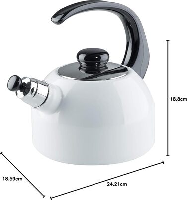 Riess, 0543-033, Flötenkessel Plus, CLASSIC-WHITE, Capacity 2 liters, Diameter 18.4 cm, 3-fold enameled, white, Water kettle, Induction