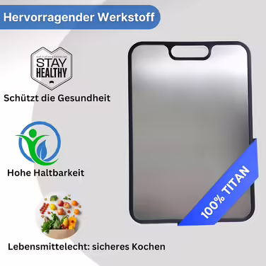 Titan Cutting Board - Antibacterial, Nickel-Free, Hygienic | Large Kitchen Board with a New Design | Durable, Non-Slip | 100% Titanium Cutting Board Perfectly Processed and Knife-Friendly