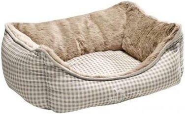 Ліжко для собак HUNTER Hundeofa ATANA, м'яке, в клітинку, двостороннє з подушкою, високий борт, знімний чохол, миється, розмір L 80 x 60 x 30 см, бежеве