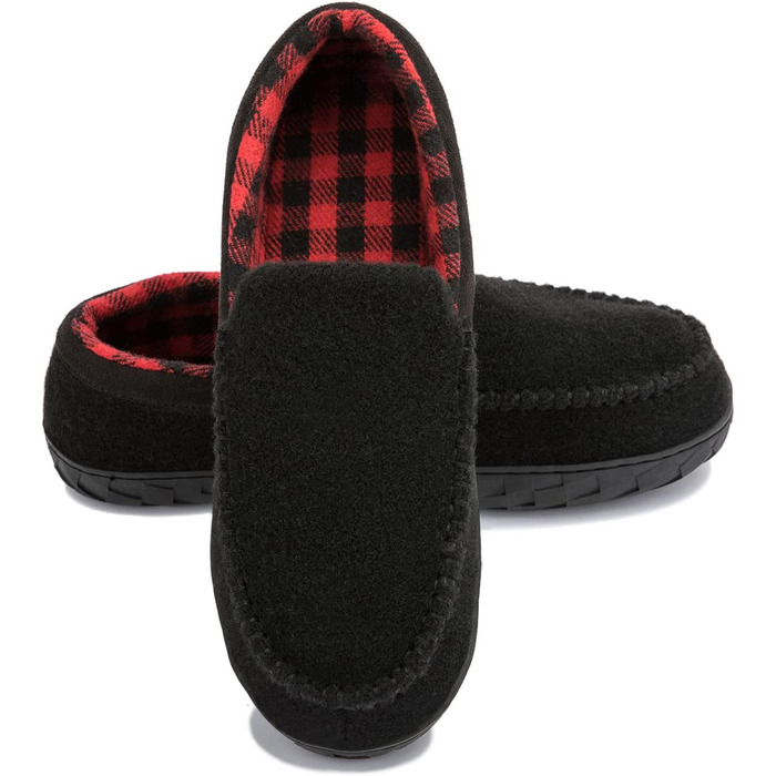 Чоловічі домашні тапочки NewDenBer, мокасини з піною пам'яті, теплі та зручні, з неслизькою гумовою підошвою, 42 EU, чорний/червоний