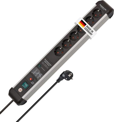 Бренненштуль Premium-Protect-Line Розподільник розеток 6-фазний з захистом від перенапруги 60 000 A (з вимикачем та 3м кабелем, Made in Germany) Срібний/чорний, Нова версія Single