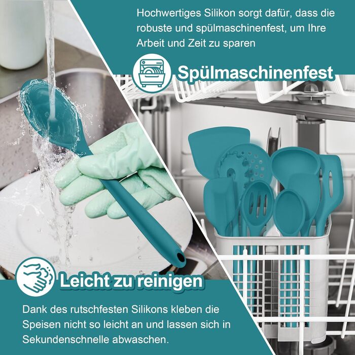 Набір кухонних аксесуарів Homikit, 16 шт. з тримачем, синій. Жаростійкий кухонний інвентар, набір кухонного приладдя, придатний для миття в посудомийній машині