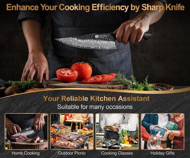 Ніж кухарський XINZUO 21.9 см з дамаської сталі, 67 шарів, професійний, з ергономічною ручкою з білої бука, серія Mo