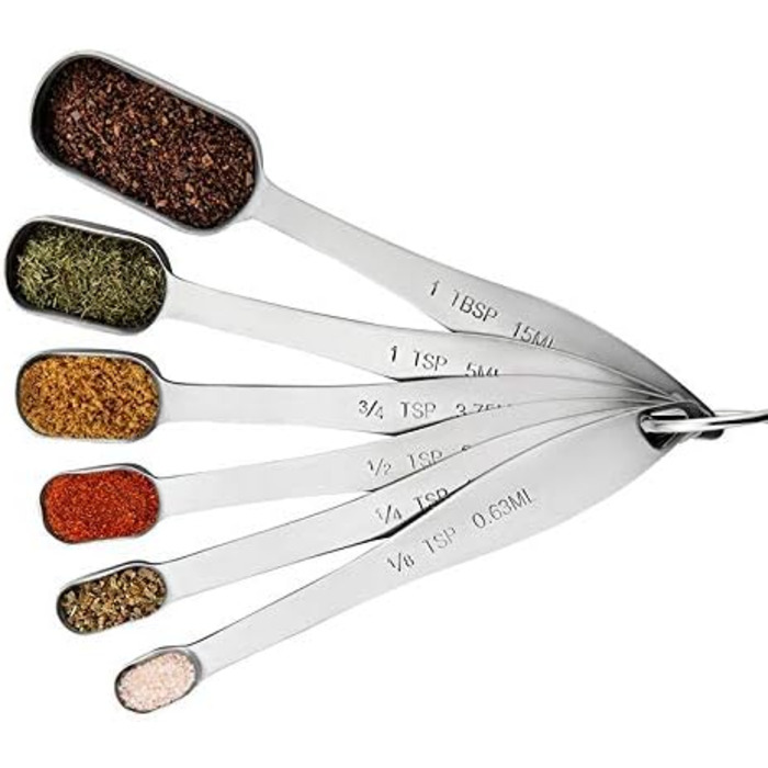 6-Piece Stainless Steel Measuring Spoon Set, Slim Measuring Teaspoon Set, Measuring Cups for Dry and Liquid Ingredients, Spices, Sugar, Coffee, Kitchen Scale
