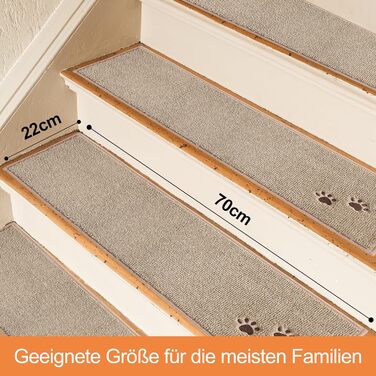 BEQHAUSE Non-Slip Stair Treads - 15 Piece Set, Washable Carpet for Stairs - Safe for Kids, Seniors & Pets - 22x70cm Beige
