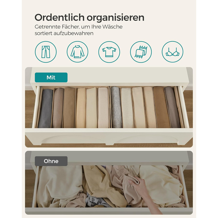 SONGMICS Closet Organizer 6-Piece Set, Storage Box with 6 Compartments, Drawer Organization System, Folding Storage Boxes, 42 x 30 x 17 cm, for Pants, Clothes, RUS009G03 (Sand Beige)