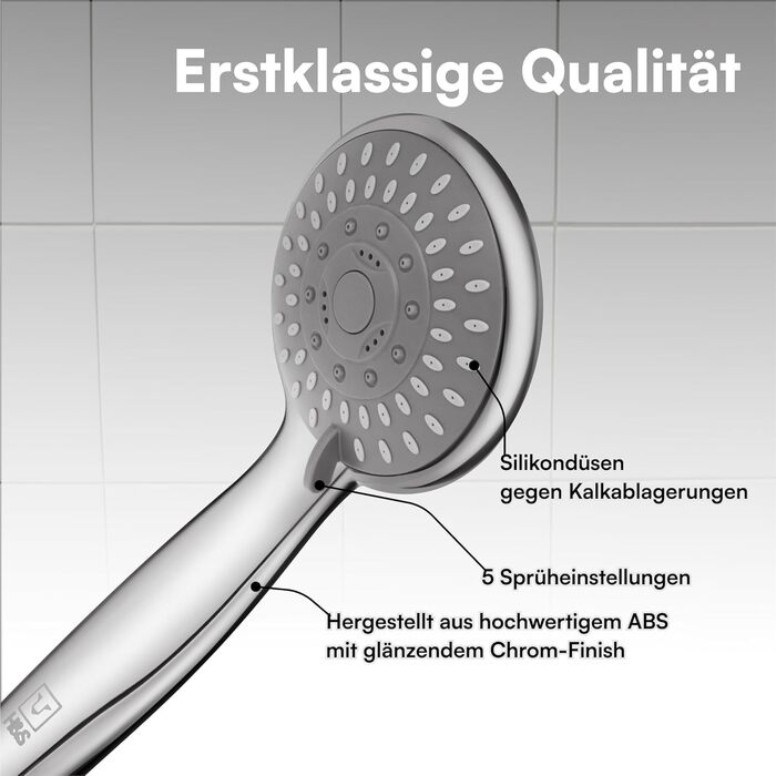 Насадка для душу H&S з високим тиском води - душова лійка з 5 режимами, хром