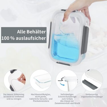 Набір контейнерів для зберігання продуктів Glas, 18 шт. (9 контейнерів, 9 кришок) - безпечні для миття в посудомийній машині, мікрохвильовій печі та морозильній камері, без BPA, сірий