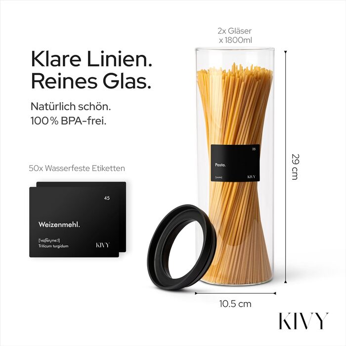 Банки для круп KIVY 2x1800 мл зі скляною кришкою, герметичні, штабельовані - контейнери для зберігання продуктів