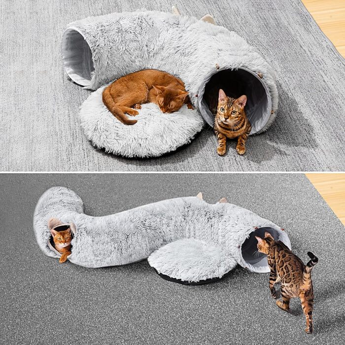 LUKITO Cat Tunnel, Cat Toy for Indoor Cats, Soft Cat Bed, Large Cat Tunnel with Two Entrances Cat Cave, Suitable for Cat