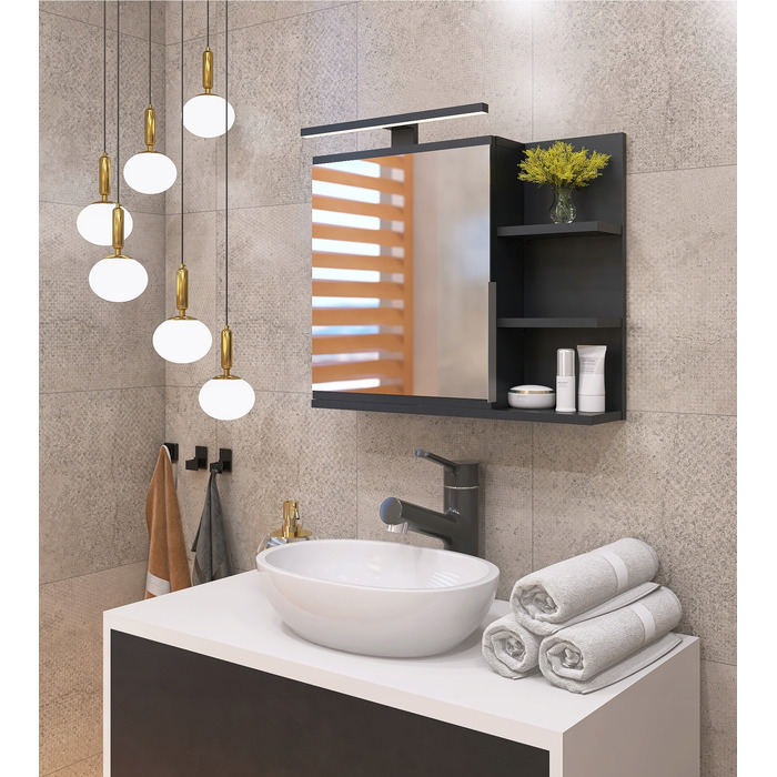 Шафа в ванну кімнату BETTER HOME, чорний матовий, з LED-дзеркалом