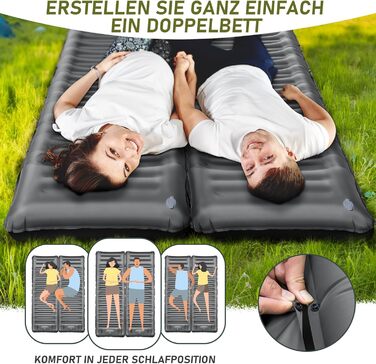 JEMULICE Self-Inflating Sleeping Pad - 12cm Thick, Compact Camping Air Mattress with Foot Pump & Pillow, Ultralight Waterproof for Hiking & Outdoor Use - Grey
