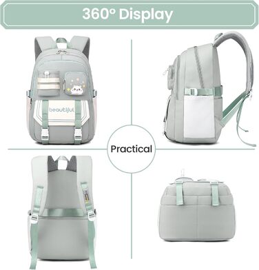 Дитячий рюкзак IvyH для дівчаток – велика місткість, водонепроникний, ідеальний для школи (2-6 клас), зелений