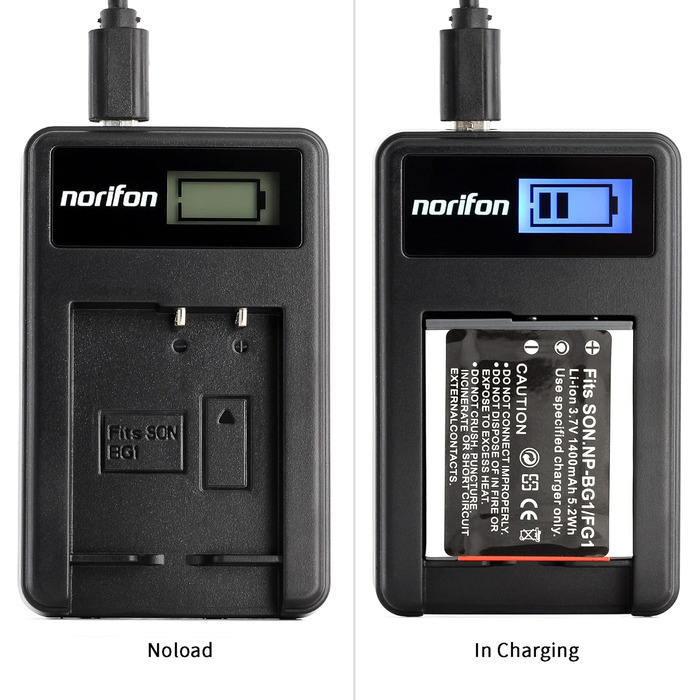 Зарядний пристрій USB Norifon NP-BG1 для камер Sony Cyber-Shot DSC-H50, H55, H70, H90, HX30V, HX5V, HX7V, HX9V, W150, W290, W230, W220, W200, W300, W50 (LCD)