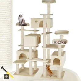 Тектейк® Драбина-кіготь для котів велика, комплектація: будиночки, ігрова колона, стовпчик для шліфування кігтів з сизалю, сірий колір (бежевий) - артикул 403919