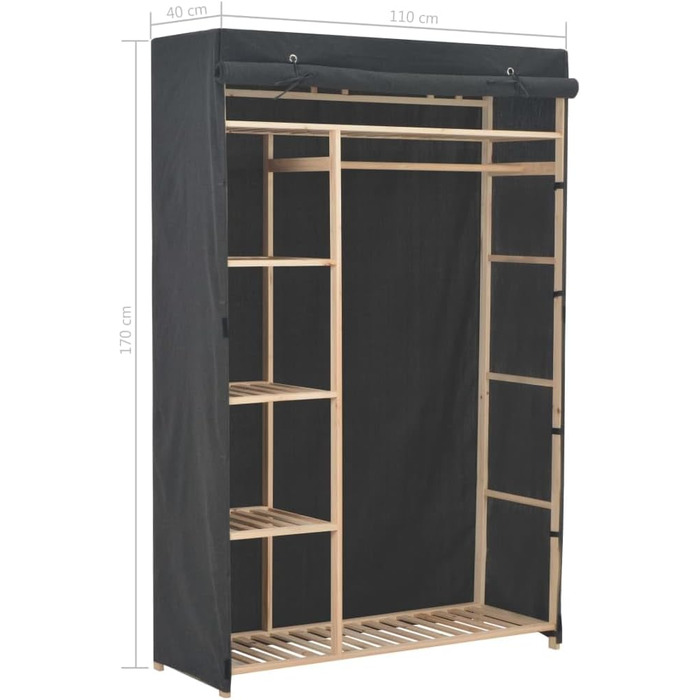 Тканинна шафа для одягу vidaXL, сіра, 110x40x170 см, для спальні та вітальні