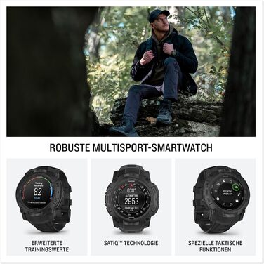 Розумний годинник Garmin Instinct 3 Tactical з AMOLED-дисплеєм: GPS, 80+ спортивних функцій, 24 дні роботи батареї, Health Coach, ліхтарик, сповіщення (50 мм, чорний)