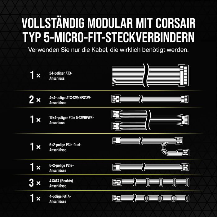 Блок живлення Corsair RM1000x Shift 1000W, ATX 3.1 & PCIe 5.1, 80 Plus Gold, повністю модульний, бічні роз'єми, білий