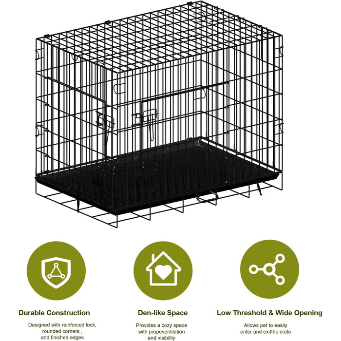 Переносна вольєр для собак з подвійними дверима, з піддоном та перегородкою, 76.2 x 45.7 x 53.3 см