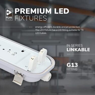 HOFTRONIC LED Damp-Proof Light 150cm Cool White 60W 10500lm Flicker-Free Linkable T8 Workshop Lamp IP65 Waterproof Basin Light Double for Garage, Cellar, Office (110lm/W, 4000k)