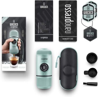 WACACO Nanopresso Portable Espresso Machine, with Nanopresso S Case, Upgrade Version of Minipresso, Travel Coffee Machine, Manually Operated (New Items Arctic Blue)