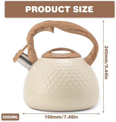Сучасний чайник-заварник Induktion 3L з нержавіючої сталі з дерев'яною ручкою, для плити, чайник для чаю та кави