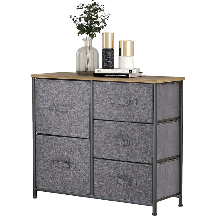 Monter Chest of Drawers, Narrow Chest of Drawers, Cabinet with 5 Large Drawers, Fabric Drawer Organizer, Clothes Storage, Storage Cabinet, 85x30x70cm, Sturdy Metal Frame, Grey