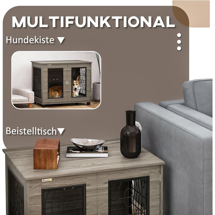 Клітка для собак PawHut з замком, подушкою та столиком, 80 x 56 x 63 см, сірий колір