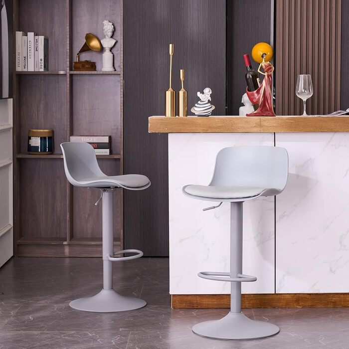 YOUNIKE Adjustable Bar Stools 2-Pack - Kitchen Bar Chairs with Backrest, Faux Leather, Grey