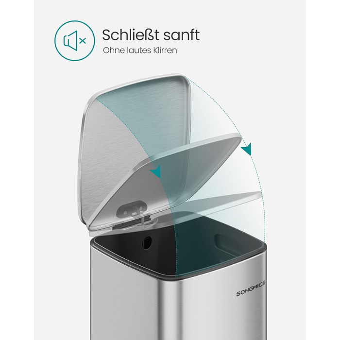 Відро для сміття SONGMICS з педаллю, 30 л, нержавіюча сталь, з внутрішнім відром, Soft-Close, LTB592E01